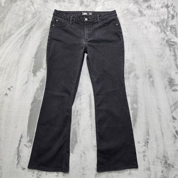 Lee Jeans Womens 14P PETITE Black Regular Fit Boot Cut Mid Rise Stretch Denim - Picture 1 of 15
